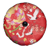 Hawaiian and Japanese Culture Together Spare Tire Cover Kakau Tribal Pattern and Irezumi Art Red Color