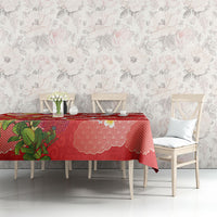 Hawaiian and Japanese Culture Together Tablecloth Kakau Tribal Pattern and Irezumi Art Red Color