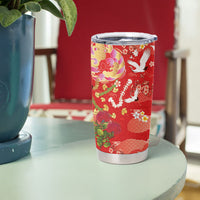 Hawaiian and Japanese Culture Together Tumbler Cup Kakau Tribal Pattern and Irezumi Art Red Color