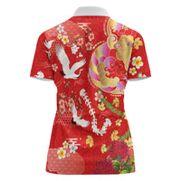 Hawaiian and Japanese Culture Together Women Polo Shirt Kakau Tribal Pattern and Irezumi Art Red Color