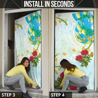 Japanese and Hawaiian Culture Fusion Door Cover Irezumi with Turtles and Lei Kakau Pattern Fresh Vibe LT03 - Polynesian Pride