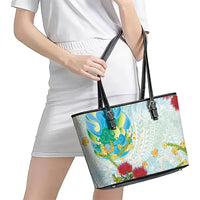 Japanese and Hawaiian Culture Fusion Leather Tote Bag Irezumi with Turtles and Lei Kakau Pattern Fresh Vibe LT03 - Polynesian Pride