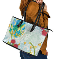 Japanese and Hawaiian Culture Fusion Leather Tote Bag Irezumi with Turtles and Lei Kakau Pattern Fresh Vibe LT03 - Polynesian Pride