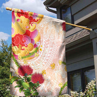 Japanese and Hawaiian Culture Fusion Garden Flag Irezumi with Turtles and Lei Kakau Pattern Sunset Vibe LT03 - Polynesian Pride