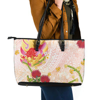 Japanese and Hawaiian Culture Fusion Leather Tote Bag Irezumi with Turtles and Lei Kakau Pattern Sunset Vibe LT03 - Polynesian Pride