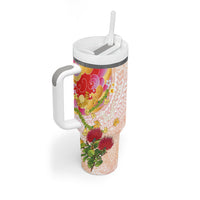Japanese and Hawaiian Culture Fusion Tumbler With Handle Irezumi with Turtles and Lei Kakau Pattern Sunset Vibe LT03 - Polynesian Pride
