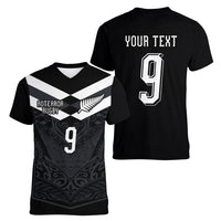 Aotearoa Rugby Custom Women V-Neck T-Shirt Maori Tribal Motifs Stripes-Sporty Style LT03 - Polynesian Pride