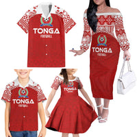 Custom Tonga Football Ngatu Tribal Tattoo Family Matching Off The Shoulder Long Sleeve Dress and Hawaiian Shirt LT03 - Polynesian Pride
