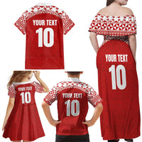 Custom Tonga Football Ngatu Tribal Tattoo Family Matching Off Shoulder Maxi Dress and Hawaiian Shirt LT03 - Polynesian Pride