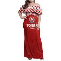 Custom Tonga Football Ngatu Tribal Tattoo Family Matching Off Shoulder Maxi Dress and Hawaiian Shirt LT03 Mom's Dress Red - Polynesian Pride