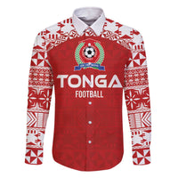 Custom Tonga Football Ngatu Tribal Tattoo Family Matching Off Shoulder Short Dress and Hawaiian Shirt LT03 Dad's Shirt - Long Sleeve Red - Polynesian Pride