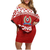 Custom Tonga Football Ngatu Tribal Tattoo Family Matching Off Shoulder Short Dress and Hawaiian Shirt LT03 Mom's Dress Red - Polynesian Pride