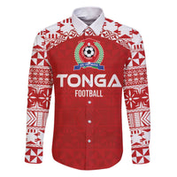 Custom Tonga Football Ngatu Tribal Tattoo Family Matching Puletasi and Hawaiian Shirt LT03 Dad's Shirt - Long Sleeve Red - Polynesian Pride