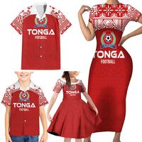 Custom Tonga Football Ngatu Tribal Tattoo Family Matching Short Sleeve Bodycon Dress and Hawaiian Shirt LT03 - Polynesian Pride