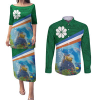 Marshall Islands Kwajalein Atoll Couples Matching Puletasi and Long Sleeve Button Shirt Polynesian Pattern and Undersea Animals LT03 Blue - Polynesian Pride