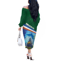 Marshall Islands Kwajalein Atoll Off The Shoulder Long Sleeve Dress Polynesian Pattern and Undersea Animals
