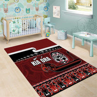 New Zealand Culture Area Rug Kia Ora Aotearoa Moko Tattoo Mask with Waka and Maori Art Pattern LT03 - Polynesian Pride