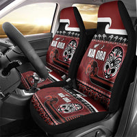 New Zealand Culture Car Seat Cover Kia Ora Aotearoa Moko Tattoo Mask with Waka and Maori Art Pattern LT03 - Polynesian Pride