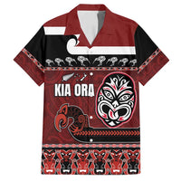 New Zealand Culture Family Matching Long Sleeve Bodycon Dress and Hawaiian Shirt Kia Ora Aotearoa Moko Tattoo Mask with Waka and Maori Art Pattern LT03 Dad's Shirt - Short Sleeve Red - Polynesian Pride