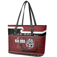 New Zealand Culture Leather Tote Bag Kia Ora Aotearoa Moko Tattoo Mask with Waka and Maori Art Pattern LT03 - Polynesian Pride