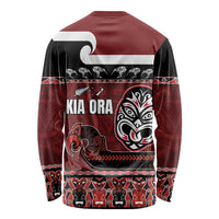 New Zealand Culture Long Sleeve Shirt Kia Ora Aotearoa Moko Tattoo Mask with Waka and Maori Art Pattern LT03 - Polynesian Pride