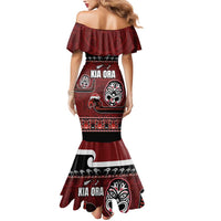 New Zealand Culture Mermaid Dress Kia Ora Aotearoa Moko Tattoo Mask with Waka and Maori Art Pattern LT03 - Polynesian Pride