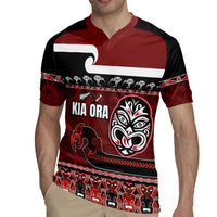 New Zealand Culture Rugby Jersey Kia Ora Aotearoa Moko Tattoo Mask with Waka and Maori Art Pattern LT03 - Polynesian Pride