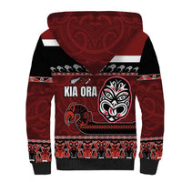 New Zealand Culture Sherpa Hoodie Kia Ora Aotearoa Moko Tattoo Mask with Waka and Maori Art Pattern LT03 - Polynesian Pride