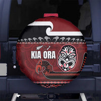New Zealand Culture Spare Tire Cover Kia Ora Aotearoa Moko Tattoo Mask with Waka and Maori Art Pattern LT03 - Polynesian Pride