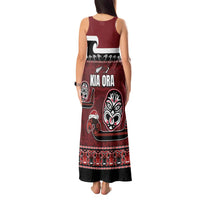 New Zealand Culture Tank Maxi Dress Kia Ora Aotearoa Moko Tattoo Mask with Waka and Maori Art Pattern LT03 - Polynesian Pride