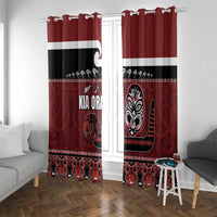 New Zealand Culture Window Curtain Kia Ora Aotearoa Moko Tattoo Mask with Waka and Maori Art Pattern LT03 With Grommets Red - Polynesian Pride