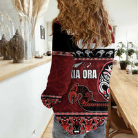 New Zealand Culture Women Casual Shirt Kia Ora Aotearoa Moko Tattoo Mask with Waka and Maori Art Pattern LT03 - Polynesian Pride