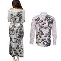 New Zealand Gecko Maori Art Tattoo Couples Matching Puletasi and Long Sleeve Button Shirt White Color