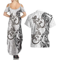 New Zealand Gecko Maori Art Tattoo Couples Matching Summer Maxi Dress and Hawaiian Shirt White Color LT03 - Polynesian Pride