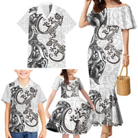 New Zealand Gecko Maori Art Tattoo Family Matching Mermaid Dress and Hawaiian Shirt White Color LT03 - Polynesian Pride