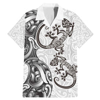 New Zealand Gecko Maori Art Tattoo Family Matching Mermaid Dress and Hawaiian Shirt White Color LT03 Dad's Shirt - Short Sleeve White - Polynesian Pride