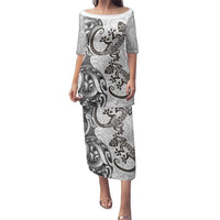 New Zealand Gecko Maori Art Tattoo Family Matching Puletasi and Hawaiian Shirt White Color LT03 Mom's Dress White - Polynesian Pride