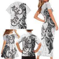 New Zealand Gecko Maori Art Tattoo Family Matching Short Sleeve Bodycon Dress and Hawaiian Shirt White Color LT03 - Polynesian Pride