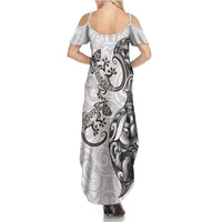 New Zealand Gecko Maori Art Tattoo Family Matching Summer Maxi Dress and Hawaiian Shirt White Color LT03 - Polynesian Pride
