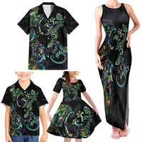 New Zealand Gecko Maori Art Tattoo Family Matching Tank Maxi Dress and Hawaiian Shirt Silver Fern and Paua Shell Mode LT03 - Polynesian Pride