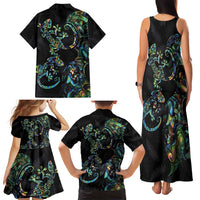 New Zealand Gecko Maori Art Tattoo Family Matching Tank Maxi Dress and Hawaiian Shirt Silver Fern and Paua Shell Mode LT03 - Polynesian Pride
