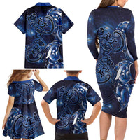 New Zealand Gecko Maori Art Tattoo Family Matching Long Sleeve Bodycon Dress and Hawaiian Shirt Matariki Mode LT03 - Polynesian Pride