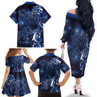 New Zealand Gecko Maori Art Tattoo Family Matching Off The Shoulder Long Sleeve Dress and Hawaiian Shirt Matariki Mode LT03 - Polynesian Pride
