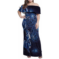 New Zealand Gecko Maori Art Tattoo Family Matching Off Shoulder Maxi Dress and Hawaiian Shirt Matariki Mode LT03 Mom's Dress Blue - Polynesian Pride