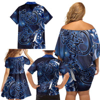 New Zealand Gecko Maori Art Tattoo Family Matching Off Shoulder Short Dress and Hawaiian Shirt Matariki Mode LT03 - Polynesian Pride