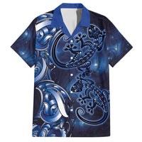 New Zealand Gecko Maori Art Tattoo Family Matching Off Shoulder Short Dress and Hawaiian Shirt Matariki Mode LT03 Dad's Shirt - Short Sleeve Blue - Polynesian Pride