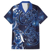 New Zealand Gecko Maori Art Tattoo Family Matching Short Sleeve Bodycon Dress and Hawaiian Shirt Matariki Mode LT03 Dad's Shirt - Short Sleeve Blue - Polynesian Pride