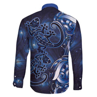 New Zealand Gecko Maori Art Tattoo Family Matching Short Sleeve Bodycon Dress and Hawaiian Shirt Matariki Mode LT03 - Polynesian Pride