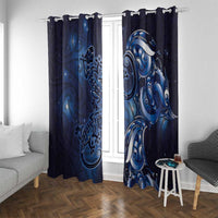 New Zealand Gecko Maori Art Tattoo Window Curtain Matariki Mode LT03 With Grommets Blue - Polynesian Pride