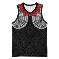 Samoan Traditional Art Tattoos Basketball Jersey Tatau Tribal Motifs with Ula Fala Black LT03 Unisex Black - Polynesian Pride